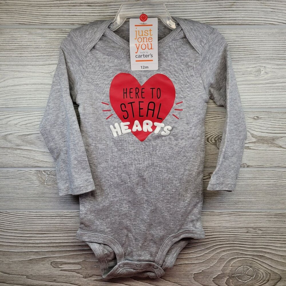 Baby Gray Long Sleeve Bodysuit Here To Steal Hearts 12M Just One You Carters